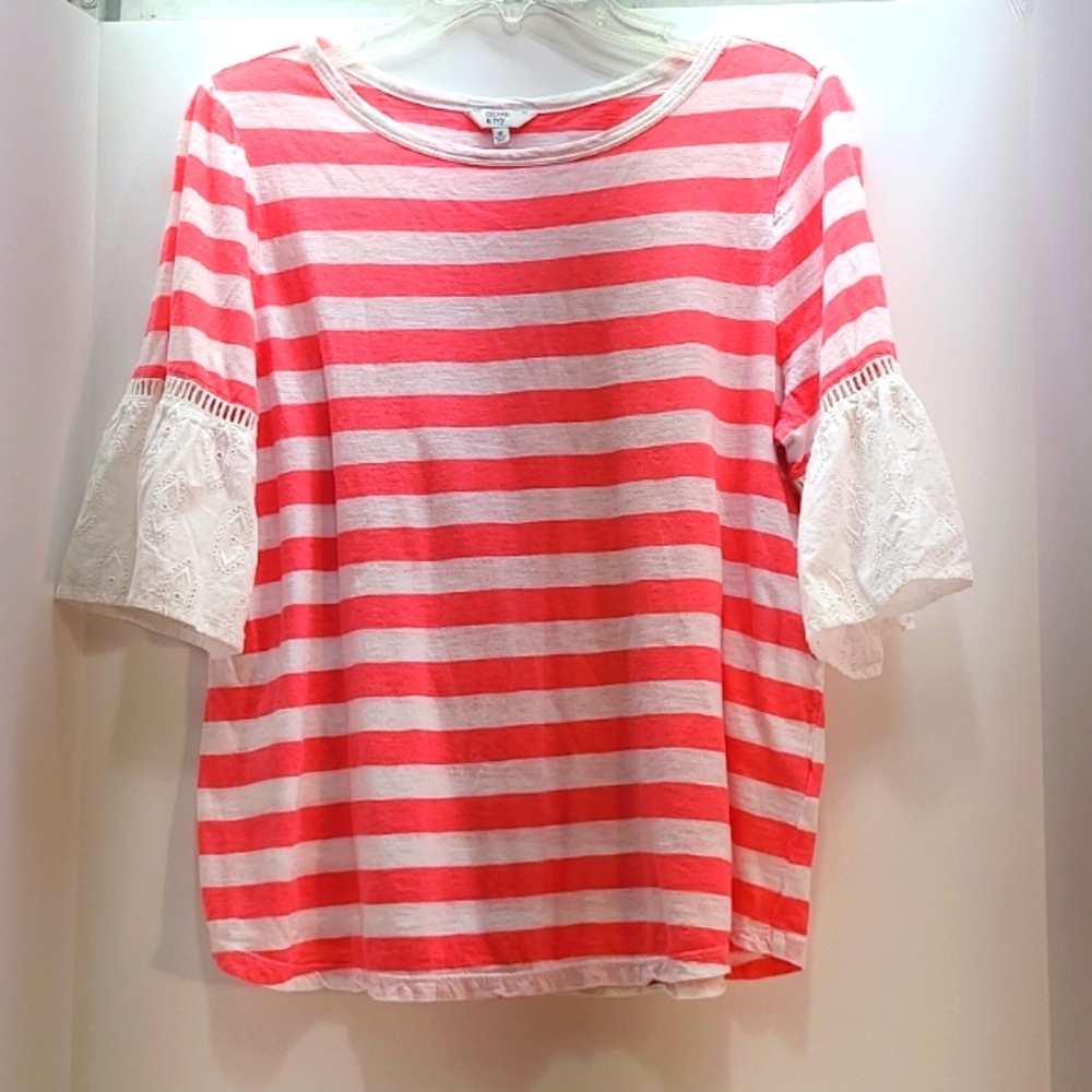#42 CROWN & IVY ORANGES  /WHITE STRIPE BLOUSE SIZE MEDIUM